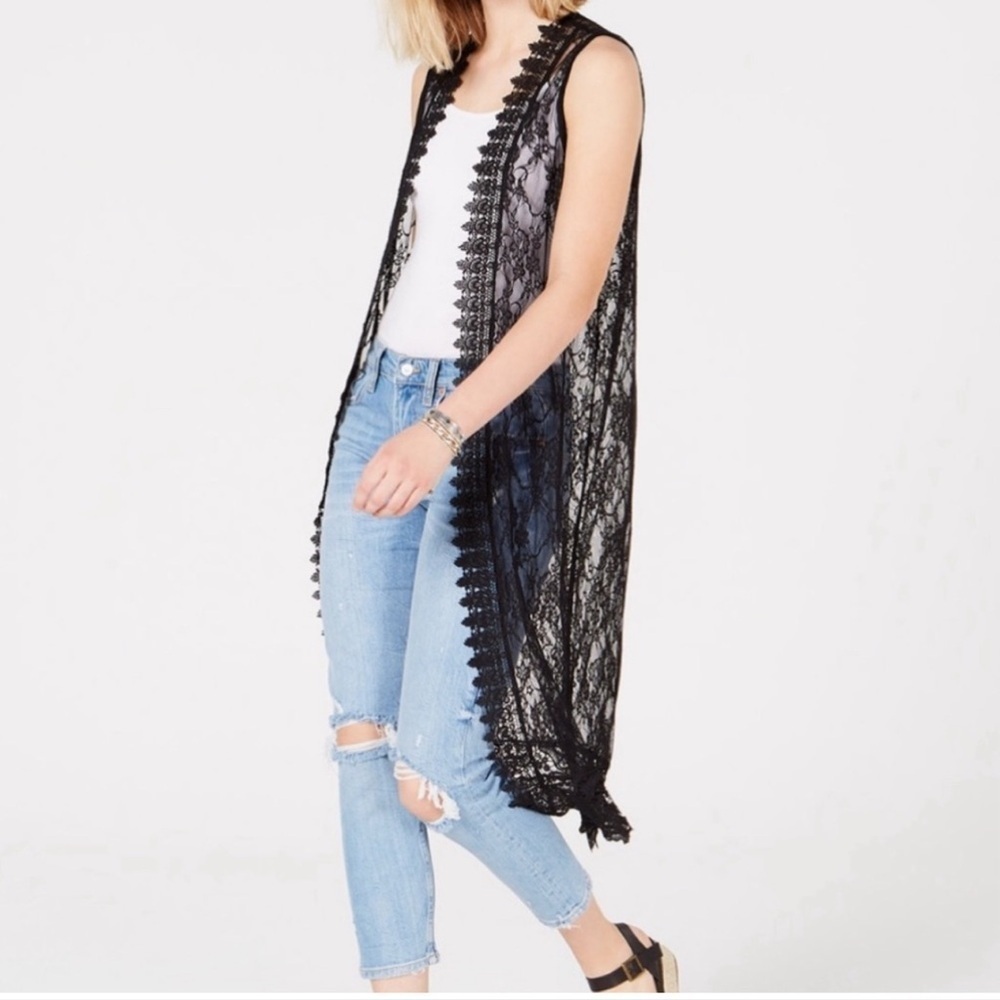 Polly & Ester Black Sleeveless Lace Duster Wichy‎ Whimsical Goth